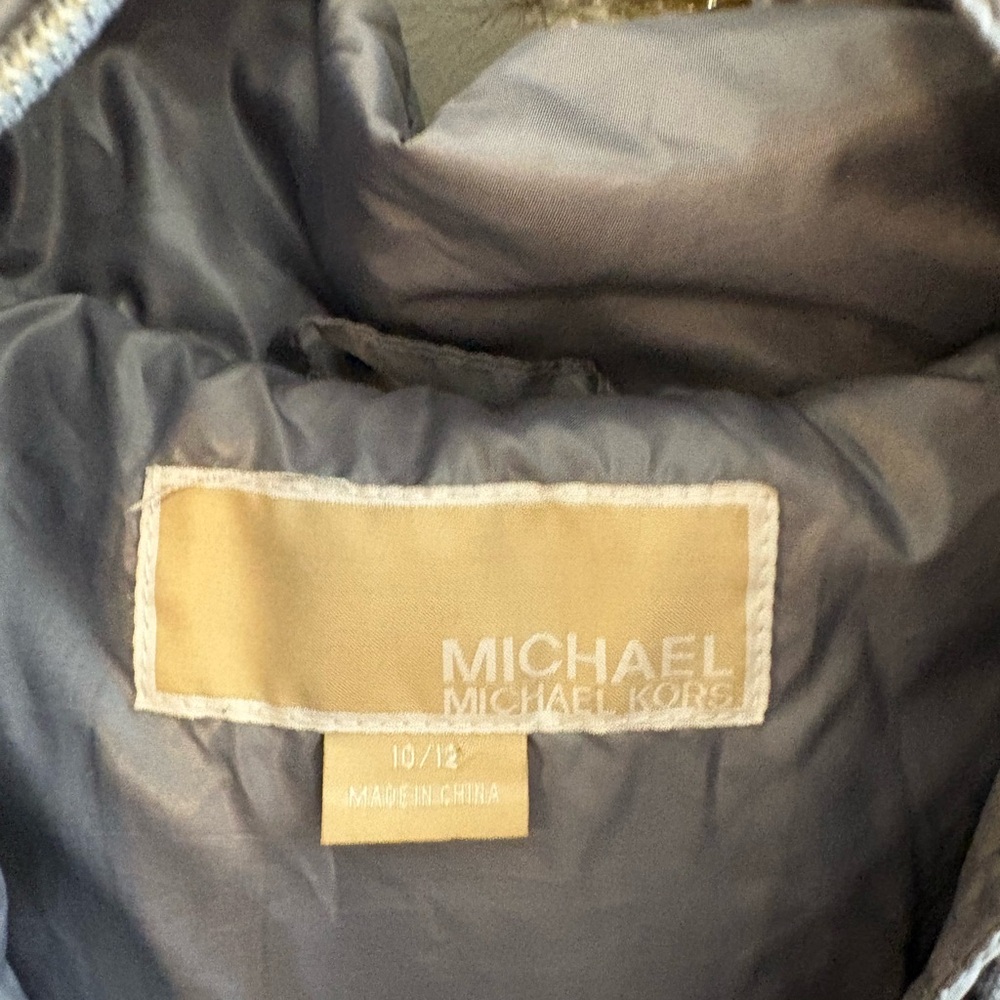 Michael Kors Kids Silver Puffer Jacket with Faux Fur Hood - Picture 5 of 14